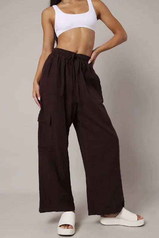 Brown Relaxed Cargo Pant Elasticated Waist