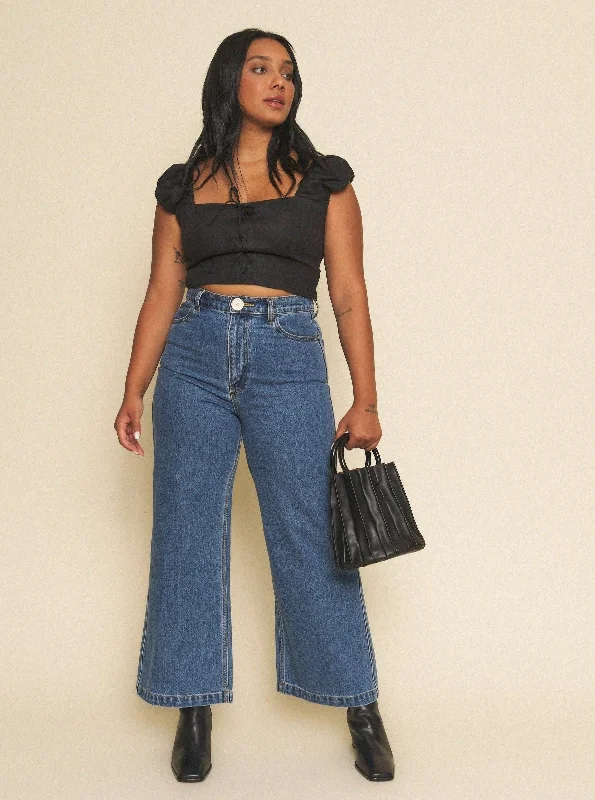 Wide Leg Flora Pant "39 Length - Dark Denim