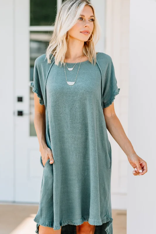 Give Your Love Lagoon Green Raw Hem Dress