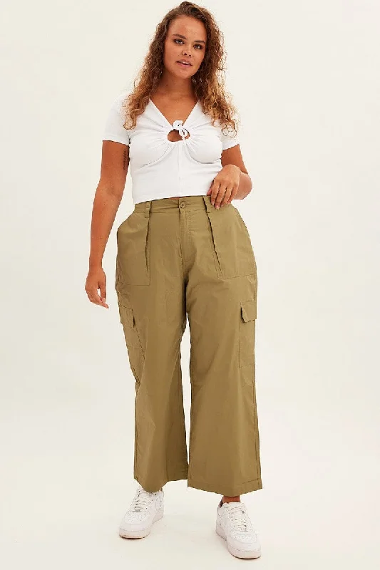 Green Cargo Pants Mid Rise