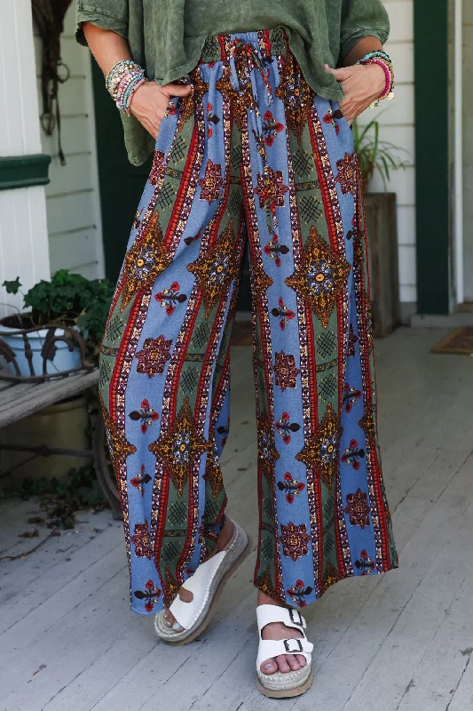 The Nest Hazel Printed Wide Leg Pant - Blue