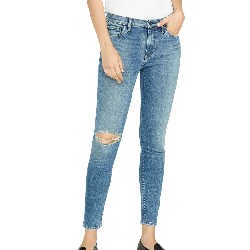 Hudson Women's Skinny Mid Rise Ripped Stretch Jeans Blue Size 26