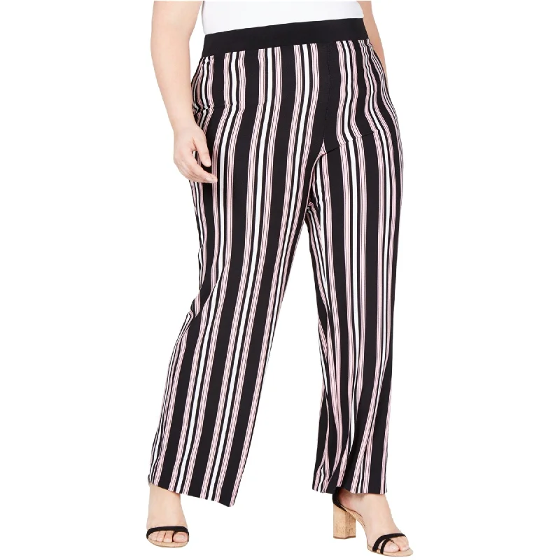 I-N-C Womens Striped Casual Wide Leg Pants, Black, 3X