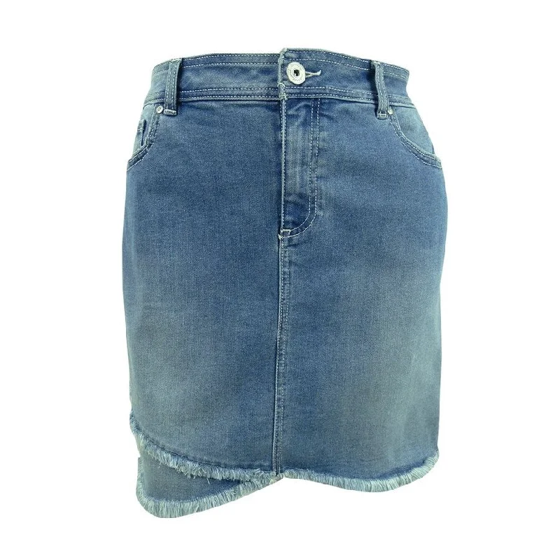 INC International Concepts Women's Destructed Fray-Trim Denim Skirt