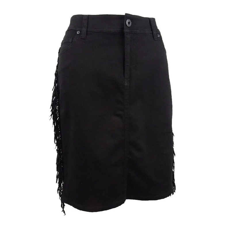 INC International Concepts Women's Fringe-Trim Denim Skirt