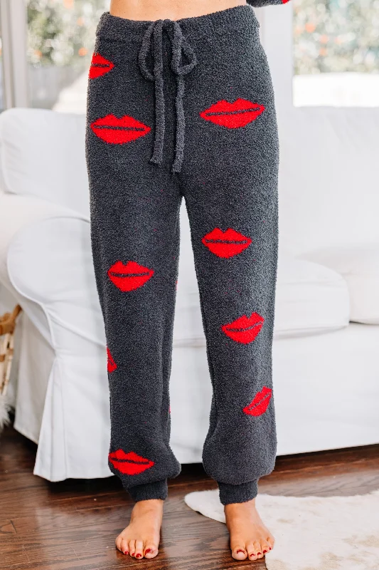 Just A Kiss Charcoal Gray Lips Joggers