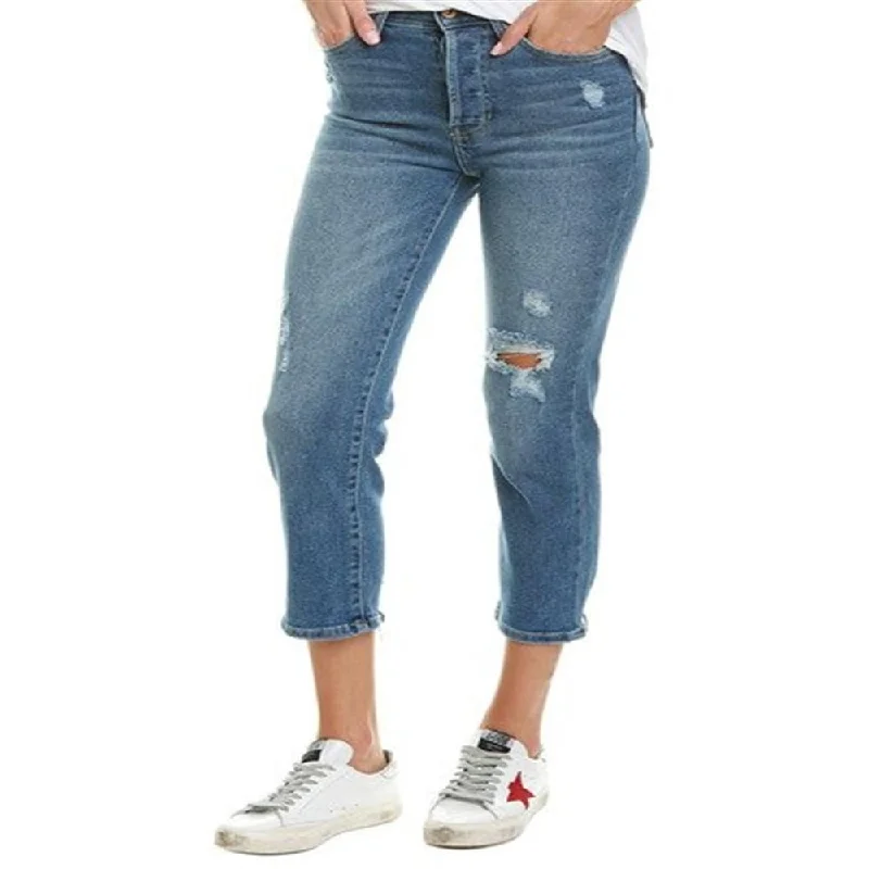 Kendall and Kylie Women's Distressed Cropped Jeans Blue Size 28