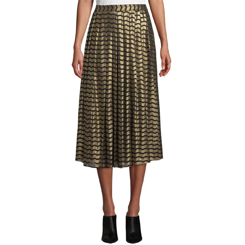 Michael Kors Womens Metallic Zig Zag Stripe Midi Pleated Dress