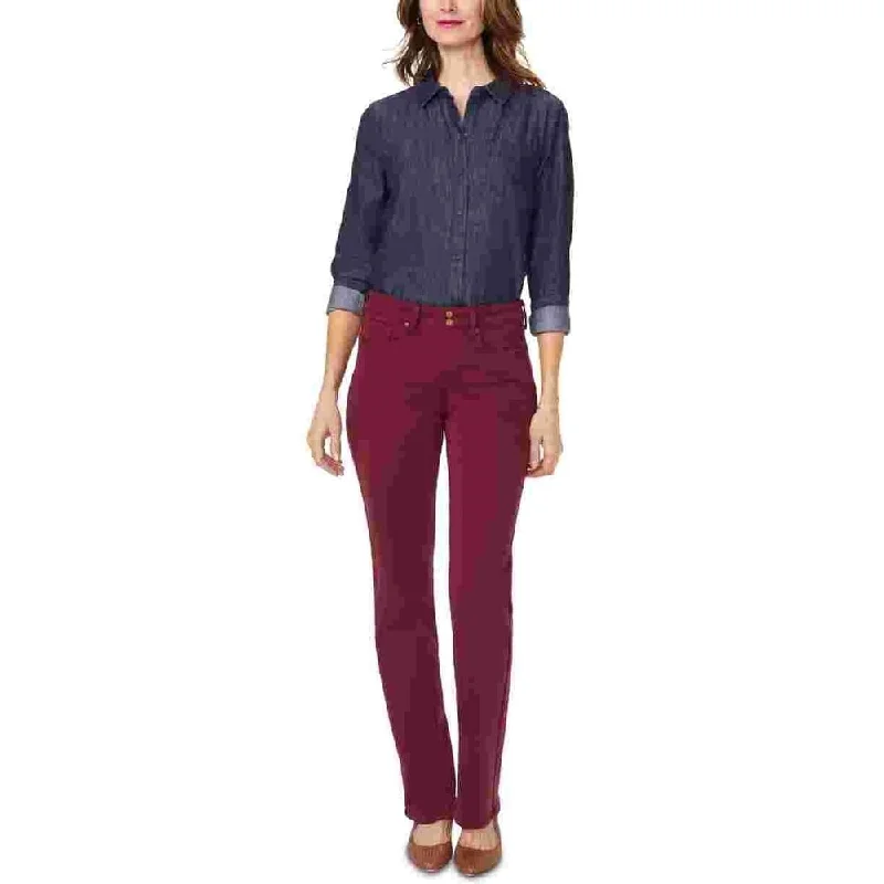 NYDJ Women's Marilyn Double-Snap Tummy Control Straight-Leg Jeans Dark Red Size 0