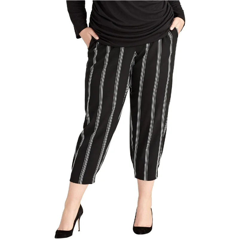 Rachel Roy Womens Striped Casual Jogger Pants, Black, 3X