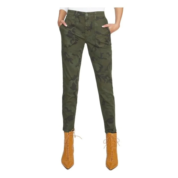 Sanctuary Women's Green Zippered Pocketed Camouflage Jeans Waist Green Size 25