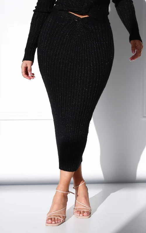 Solita Knit Midi Skirt - Black Metallic