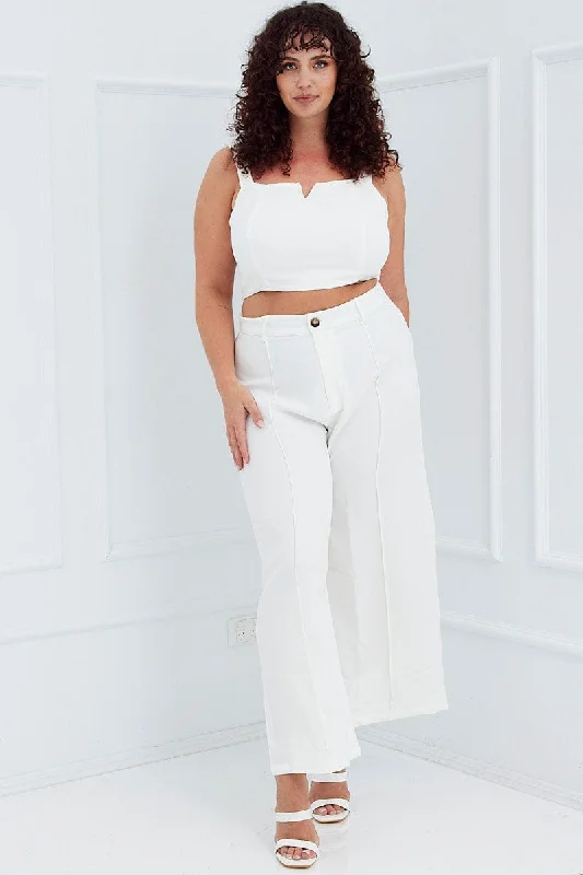 White Wide Pants Waist Seam