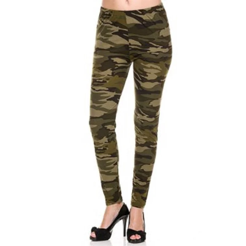 Planet Gold Juniors' Camo-Printed Brushed Jersey Leggings Green Size Extra Small - X-Small