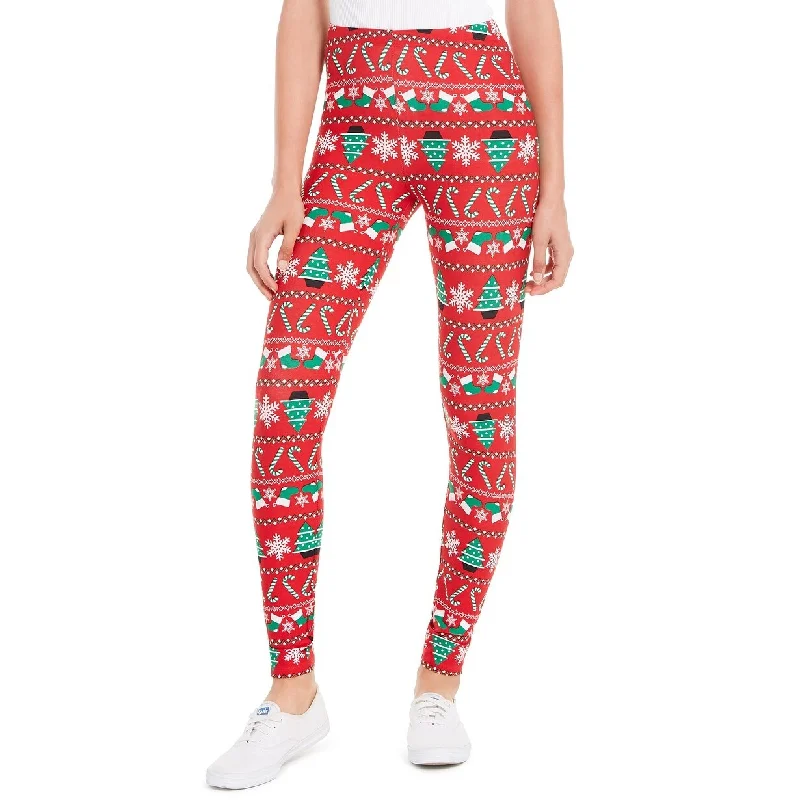 Planet Gold Juniors' Printed Holiday Leggings Wine Size Medium