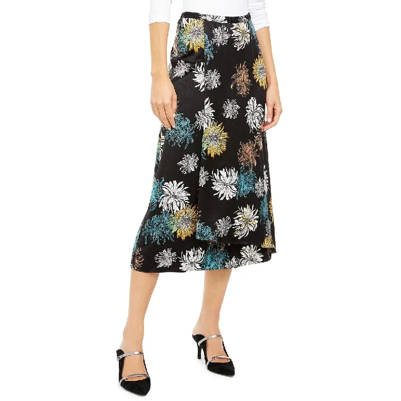 Alfani Women's Floral-Print Faux-Wrap Skirt Black Size 12