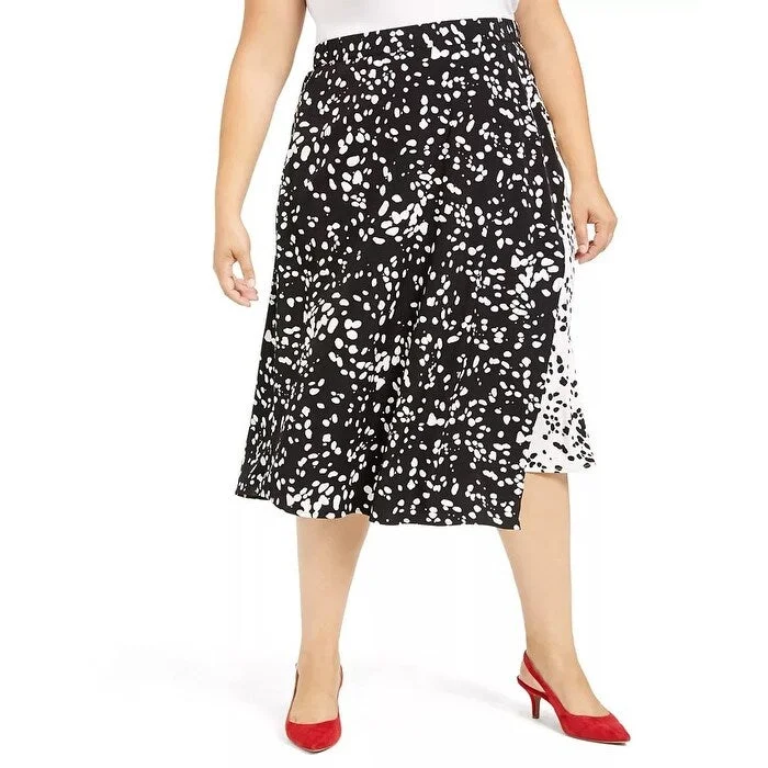 Alfani Women's Plus Size Printed Midi Skirt Black Size 24W