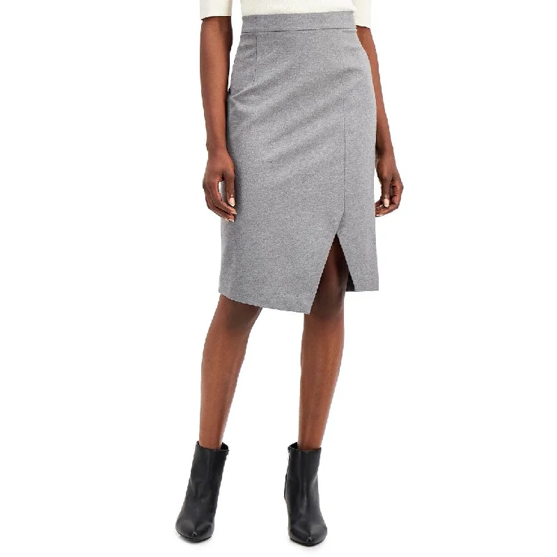 Alfani Women's Ponte-Knit Asymmetrical Skirt Dark Gray Size 8