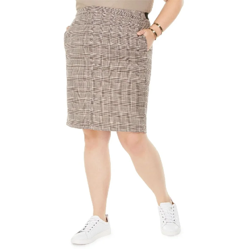 Bar III Women's Trendy Plus Plaid Pencil Skirt Beige Size 22W