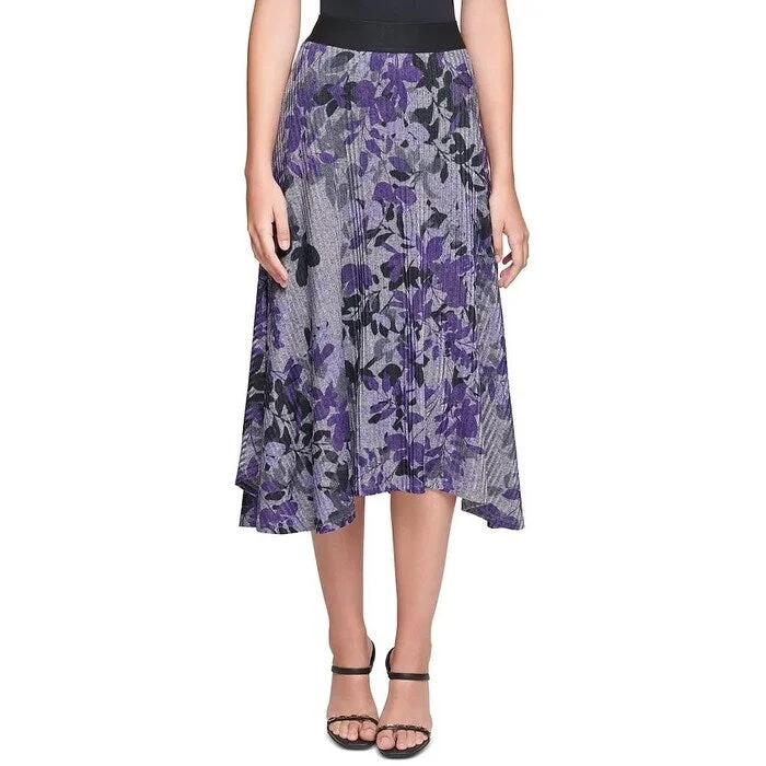 Calvin Klein Women's Floral Print Midi Skirt Charcoal Size M - Medium