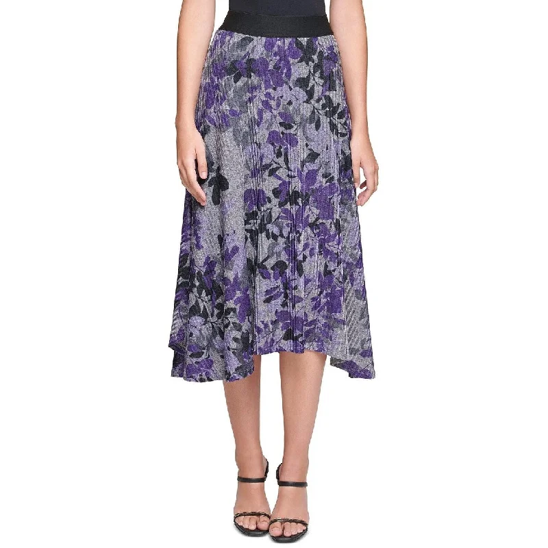 Calvin Klein Women's Floral-Print Midi Skirt Charcoal Size XL - X-Large