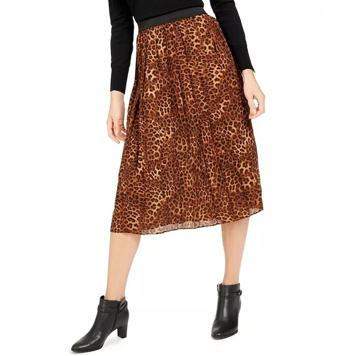 Charter Club Women's Animal Print Pleated Skirt Beige Size XX-Large