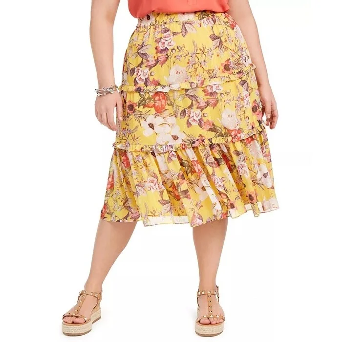 INC International Concepts Women's Tiered Maxi Skirt Yellow Size 4X