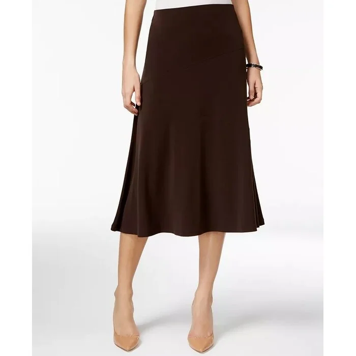 JM Collection Women's Diagonal-Seam Midi Skirt Brown Size PM - Petite Medium