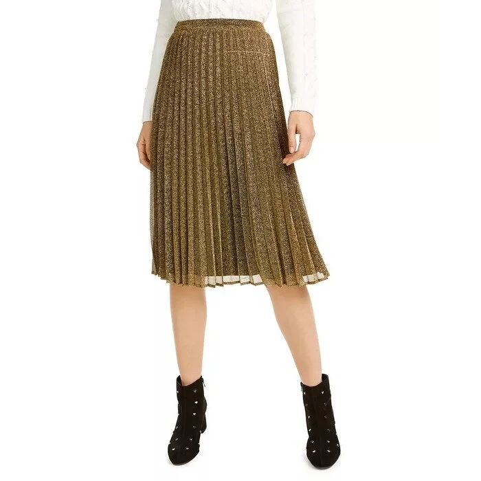 Maison Jules Women's Pleated Metallic Midi Skirt Gold Size Small