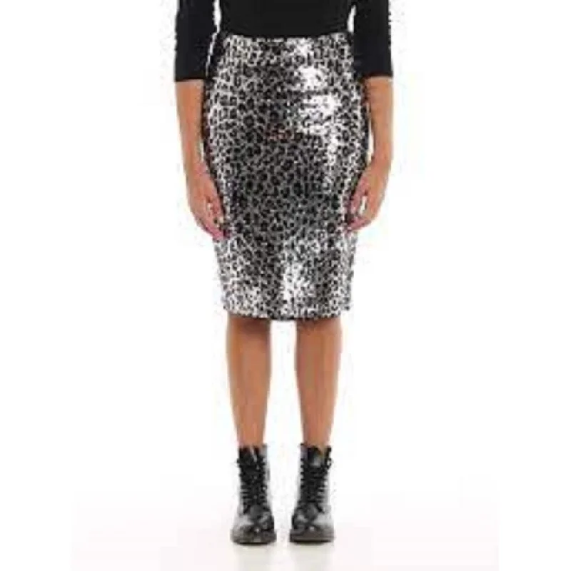 Michael Michael Kors Women's Sequined Animal-Print Skirt Gray Size L - Large