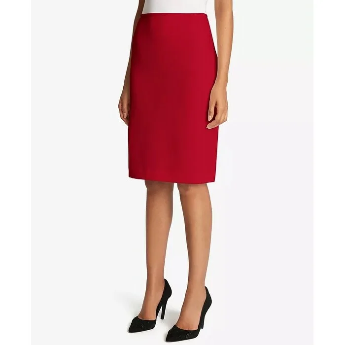 Tahari ASL Women's Twill Pencil Skirt Bright Red Size 12